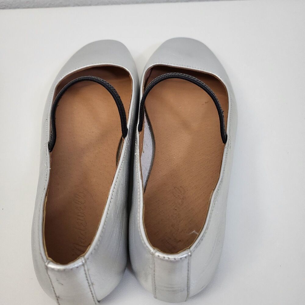 Madewell Silver Leather Ballet Flats with Black Strap - Picture 4 of 16